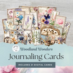 Cartes de journalisation Woodland indésirable | 21 modèles vintage, floraux, fantaisistes, animaux de la forêt, rustique | Imprimable éphémère téléchargement instantané, SP001