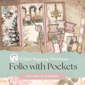 Portafoglio da diario natalizio Regency rosa con tasche / Album da ritagli vintage Shabby Chic Romantico Opulento Dorato Inverno Oro Luxe SP011