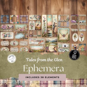 Kit de efímeras de diario "Cuentos de Escocia de Glen Junk" / Sassenach escocés inspirado en Outlander, whisky Fraser, elementos a cuadros vintage SP023