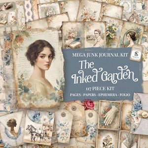 Jane Austen Junk Journal Kit | The Inked Garden, Printable Regency Library Pages, Ephemera & Tea-Stained Papers for Crafters SP123