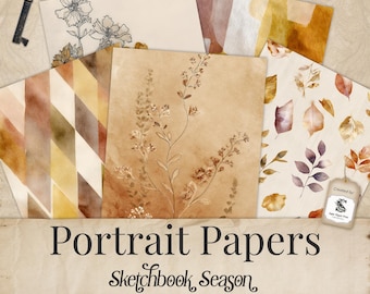 Minimalist Floral Fall Portrait Background Papers, Autumn Flowers Slim Modern Printable Pages, Nature Download Scrapbook Craft Card SP104