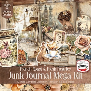 Coffee Junk Journal Mega Kit Digital Download / 72 pagine stampabili, effimere, tagli elaborati, eleganti immagini vittoriane e carte artigianali SP048