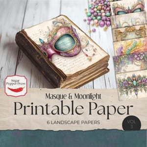 Mardi Gras Printable Paper Kit, Festlich, Hell, Feier Querformat Seiten für Junk Journals, Scrapbooks Crafts und Karten SP042