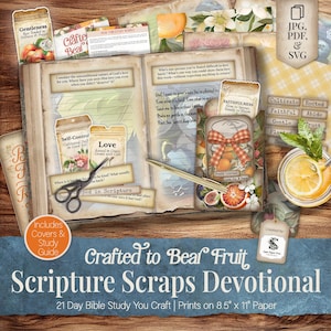 Kit imprimible de estudio bíblico con fragmentos de las Escrituras, páginas inspiradoras del Fruto del Espíritu, libro de recortes cristiano DS002