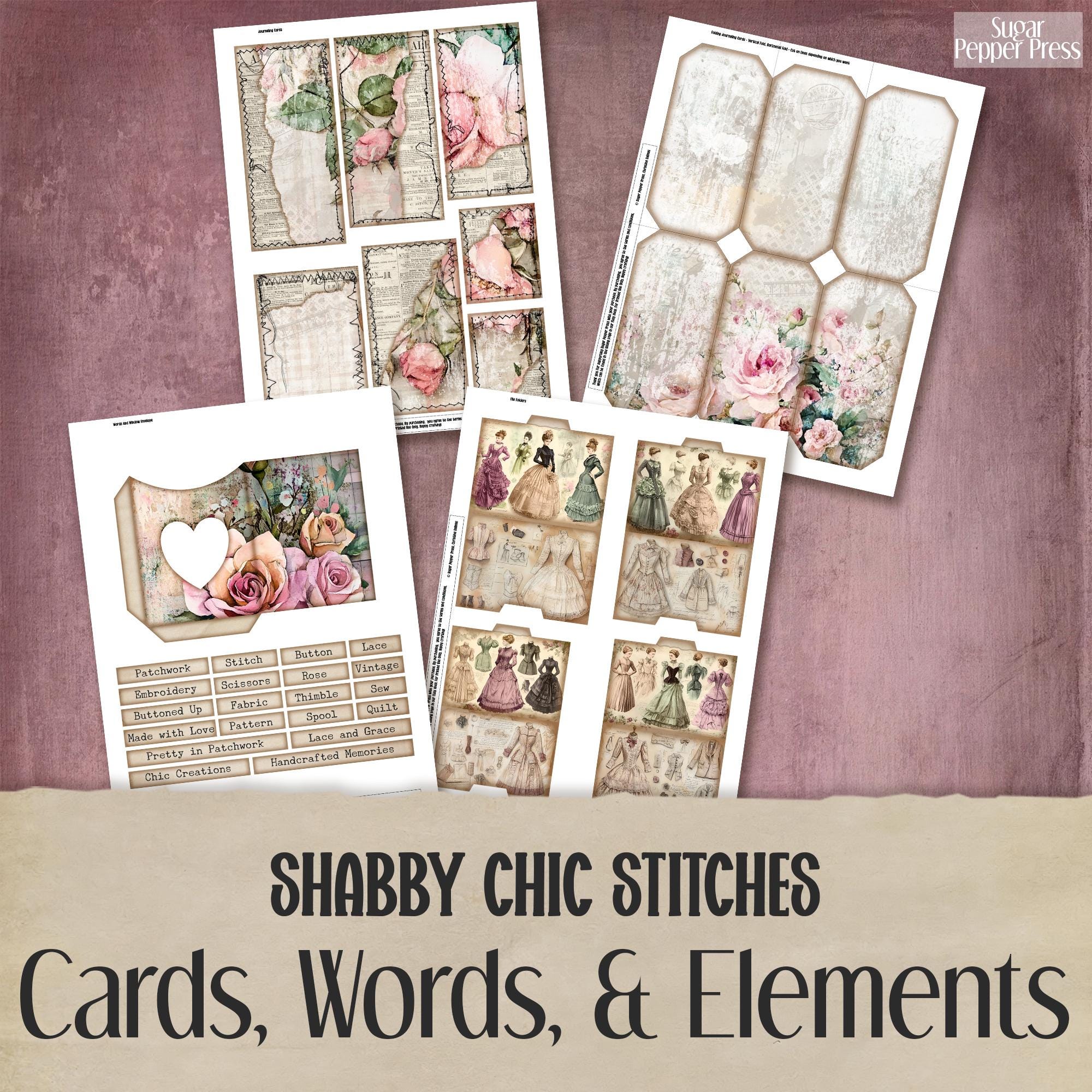 Shabby Chic Sewing Junk Journal Kit | Printable Stitches Ephemera, Tags ...