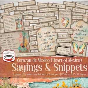 Palabras y efímeras de revistas basura en español / Frases mexicanas para manualidades culturales y scrapbooking de México SP039