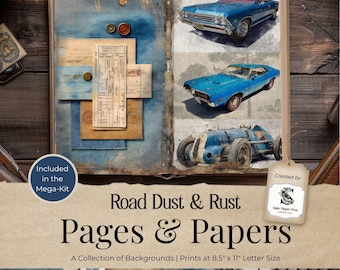 Masculine Junk Journal Printable Kit, Classic Cars Men Theme Pages Papers, Vintage Maroon, Scrapbooking, Digital Download, Man Craft SP071