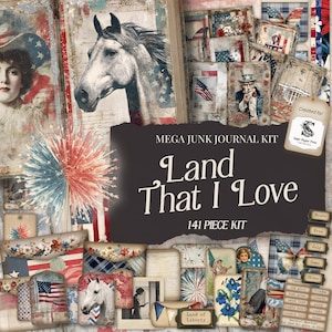 4 juillet Junk Journal Kit Mega Kit, éphémères imprimables vintage, pages de scrapbooking patriotiques en téléchargement numérique, USA Art Americana Craft SP080