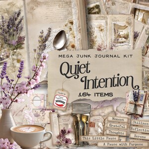 Cosy Coffee Self Care Junk Journal Mega Kit, lavendel afdrukbare wellnesspagina's voor mindfulness, journaling en reflectie, bemoedigend SP063