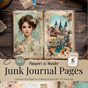 Shabby Chic Travel Junk Journal Pages, Old Vintage Digital Download Kit, Printable Crafting Supplies for Journaling, Scrapbook Memory SP073