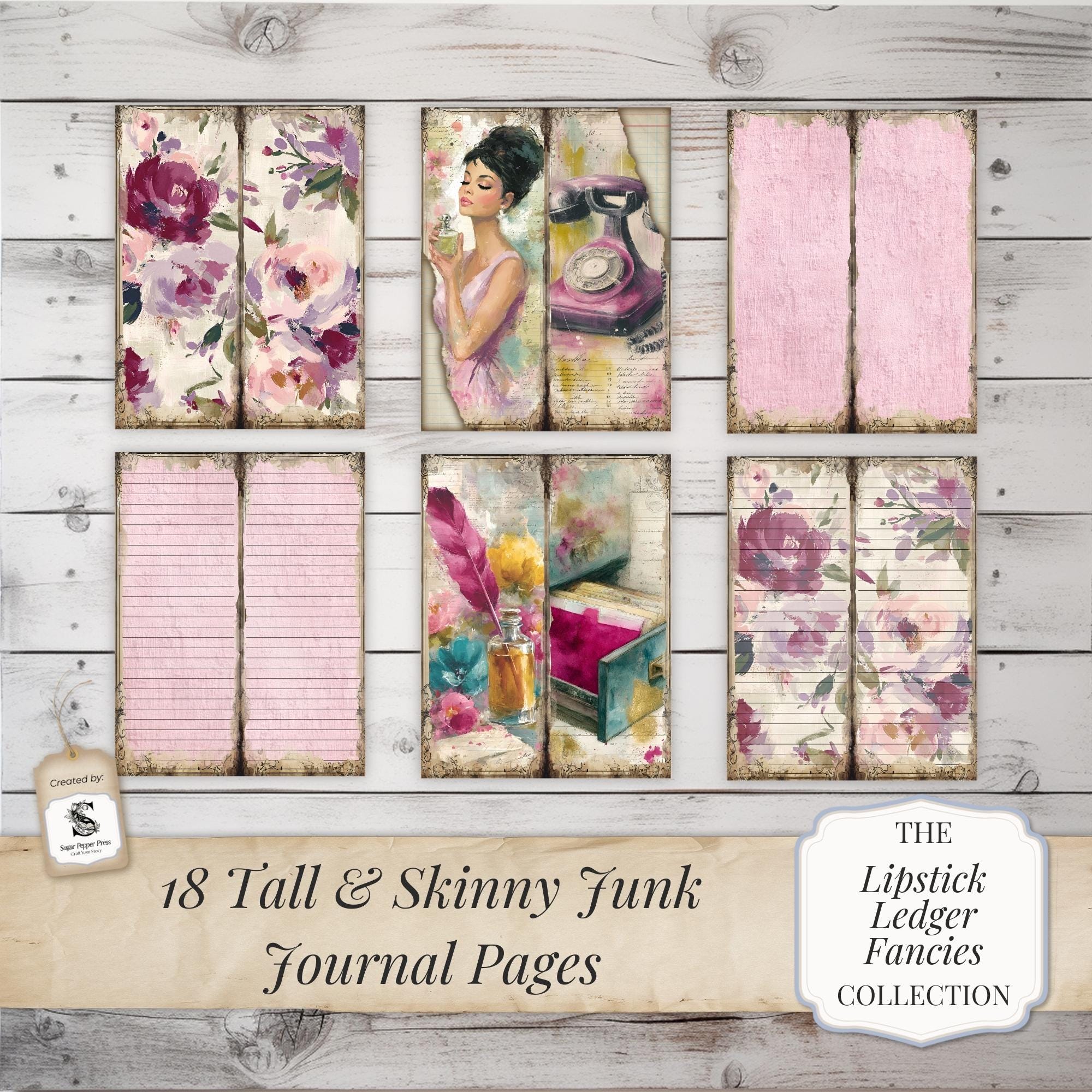 Tall Skinny Junk Journal Pages | Vintage Women Printable Layering ...