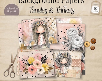 Cottage Girl Shabby Chic Junk Journal Background Pages, Country Cottagecore Papers Shabby Chic Instant, Printable Craft Scrapbook Pink SP072