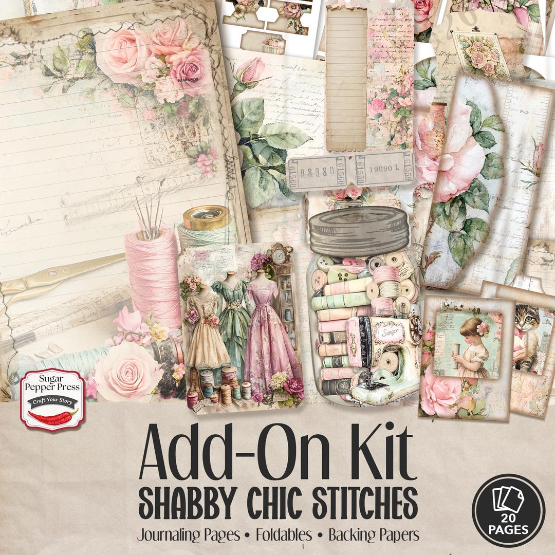 Shabby Chic Vintage Sewing Junk Journal Pages Add-on Shabby Chic Vintage Sewing Junk Journal Pages Add-on