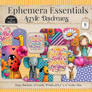 Bright Junk Journal Ephemera Kit, Printable Colorful Summer Spring for Children, Digital Ephemera for Scrapbooking Crafting Projects SP081