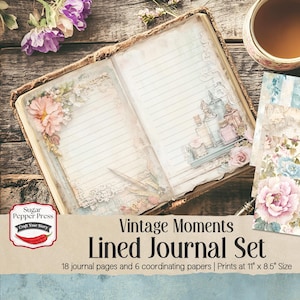 Conjunto de diários vintage Lined Junk | Páginas de diário vintage para impressão para diário e scrapbooking PP006