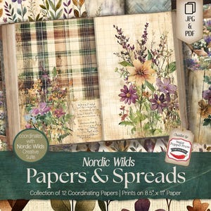 Norwegen Junk Journal Hintergrundpapiere und Drucklegungen für Scrapbooking, Karten und Collagen, Waldinspirierte Natur, keltische Designs SP053