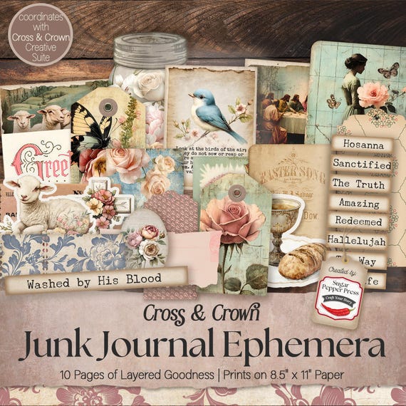 Faith Junk Journal Ephemera Kit, Vintage Christian Collage (Printable) SP054