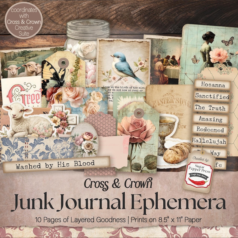 Cross and Crown Junk Journal Ephemera Set