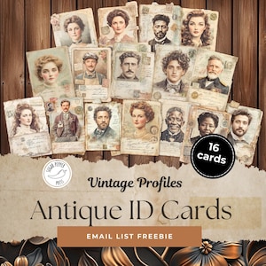 Profile Vintage Antyczne Karty Identyfikacyjne | Dawny E-mail Freebie, 16 Wydrukowanych Antycznych Identyfikatorów do Dzienników Śmieciowych, Scrapbookingu, Sztuki Mediów Mieszanych SP029