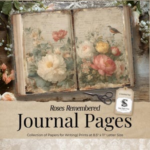 Páginas de diario basura de jardín de rosas, efímeras victorianas imprimibles, papeles vintage digitales, álbum de recortes de efímeras estilo cottagecore JJ012