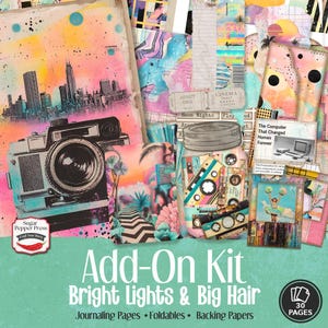 Kit complementario de diario basura retro de los años 80 / Periódico vintage, collage y dispositivos, etiquetas, bolsillos, sobres y suministros para álbumes de recortes SP045