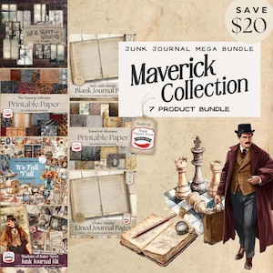 Masculine Mega Junk Journal Product Bundle | Sherlock Grunge Industrial Lined Blank Papers and Pages for Scrapbooking Card Making and Crafts