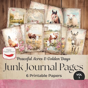 Pages de journal indésirable vie à la ferme, collage numérique rustique, shabby chic, éphémères de ferme imprimables, papier de scrapbooking champêtre pour travaux manuels PP003
