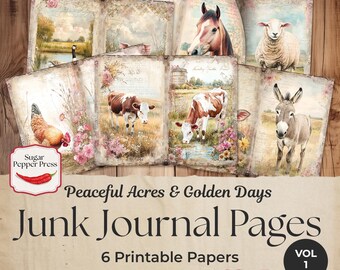 Farmleben Junk Journal Seiten, rustikale digitale Collage, Shabby Chic, druckbare Bauernhaus Ephemera, Land Scrapbook Papier zum Basteln PP003
