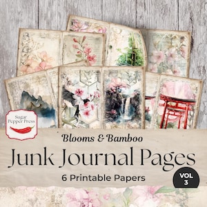 Vintage Japan Junk Journal Pages, Digital Scrapbook Paper Kit, Japanese Ephemera, Printable Asian Background, Geisha Samurai Warrior SP040