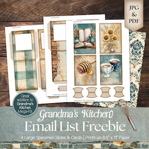 Kookjunkdagboek kortstondig, oma's recept afdrukbare voorbeelddia's en kaarten, vintage keukenplakboek, shabby chic rustiek SP055