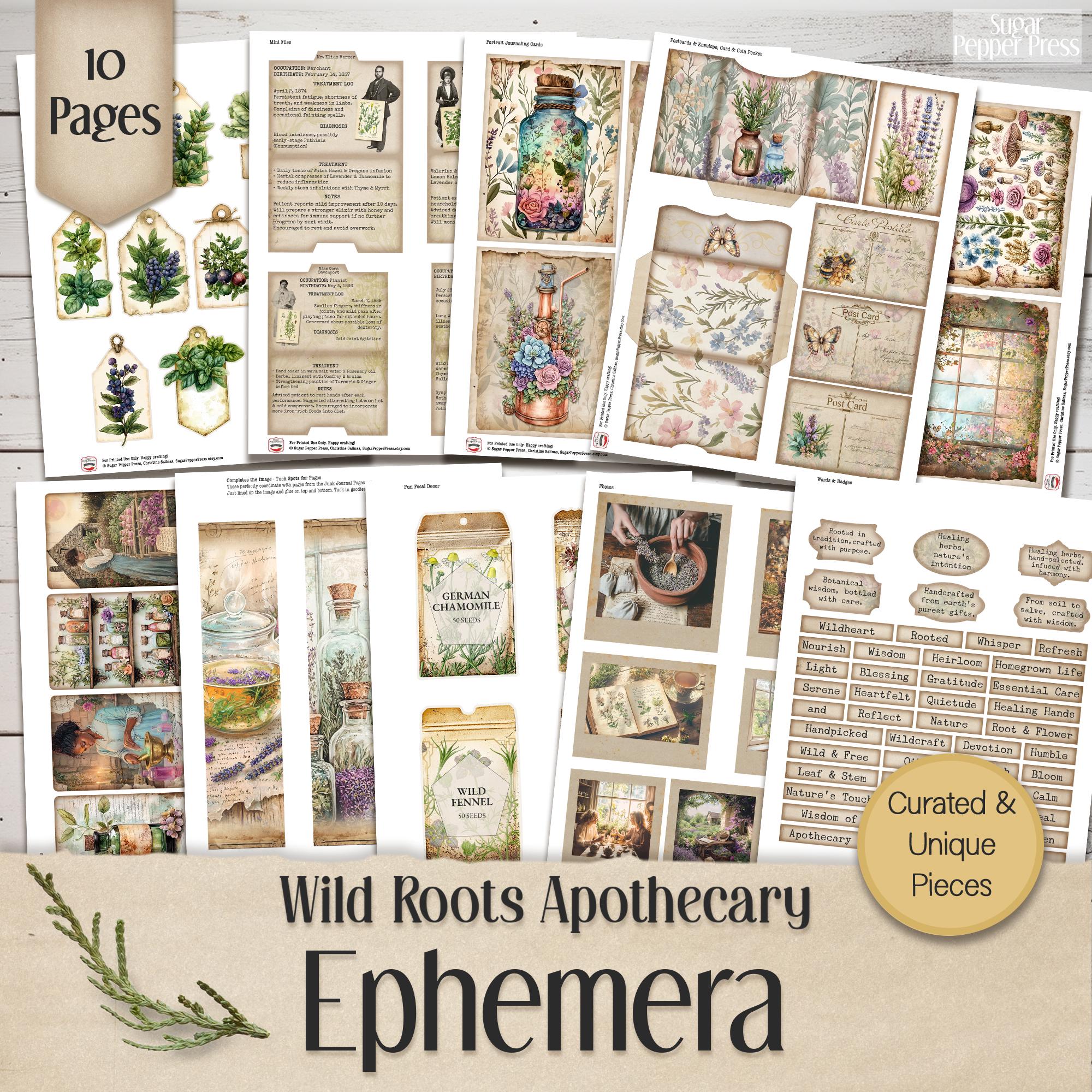 Sp049 Apothecary Junk Journal Ephemera | Botanical Vintage Printable Kit (PDF ...