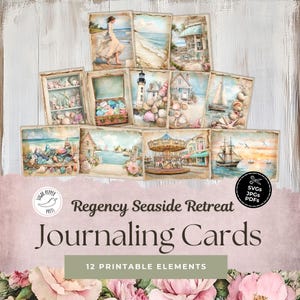 Regency Seaside Retreat-dagboekkaarten | Nautical Junk Journal Kit Lighthouse Vintage Travel Scrapbook Kit Coastal Carousel Horse SP021