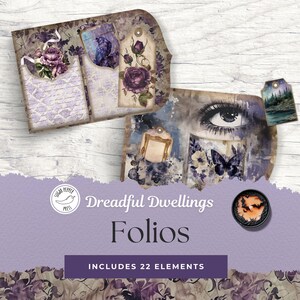 Set di diari di Halloween Junk Journal Folio Casa stregata / 22 elementi di Halloween elevati / Effimera di eleganza gotica / Viola horror vintage / SP002