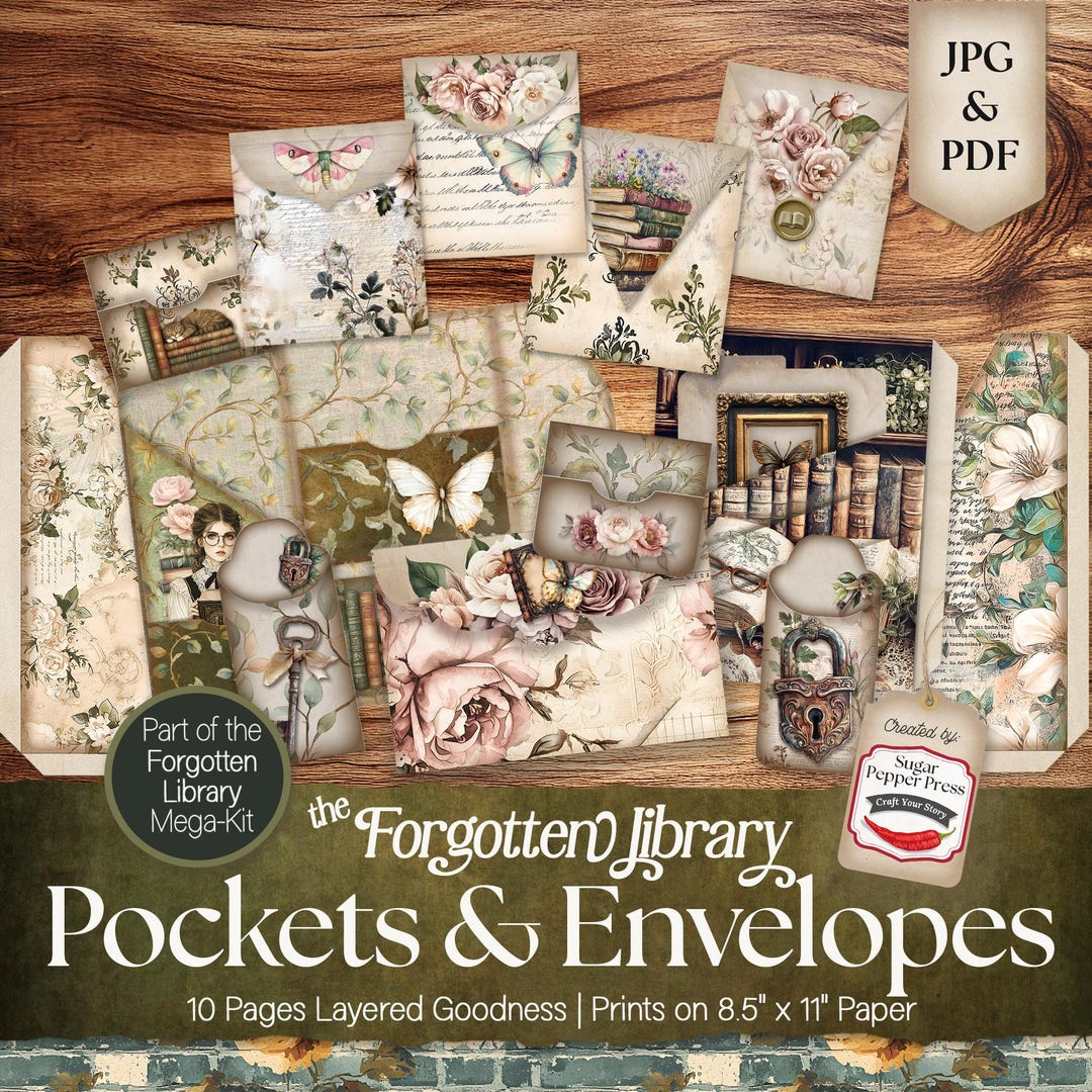 Library Junk Journal Pockets and Envelopes, Vintage Ephemera (PDF, JPG ...