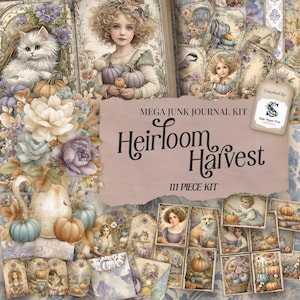 Vintage Fall Junk Journal Mega Kit, Shabby Chic Autumn Floral, Ephemera Papers Folio Printables, digitale download, plakboekpagina's SP076