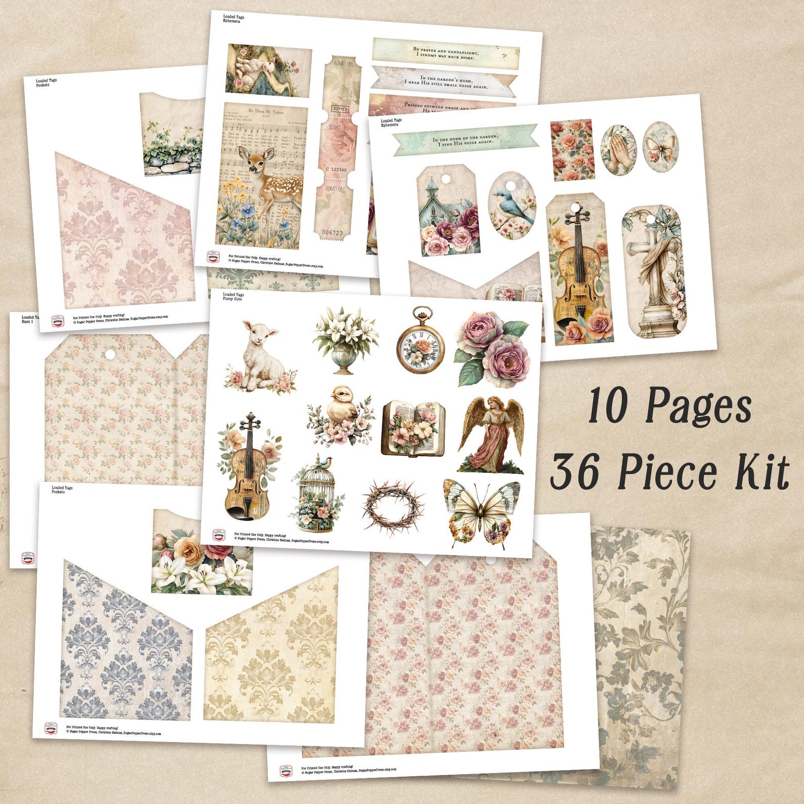 Shabby Chic Loaded Tags, Christian Junk Journal Ephemera (printable ...