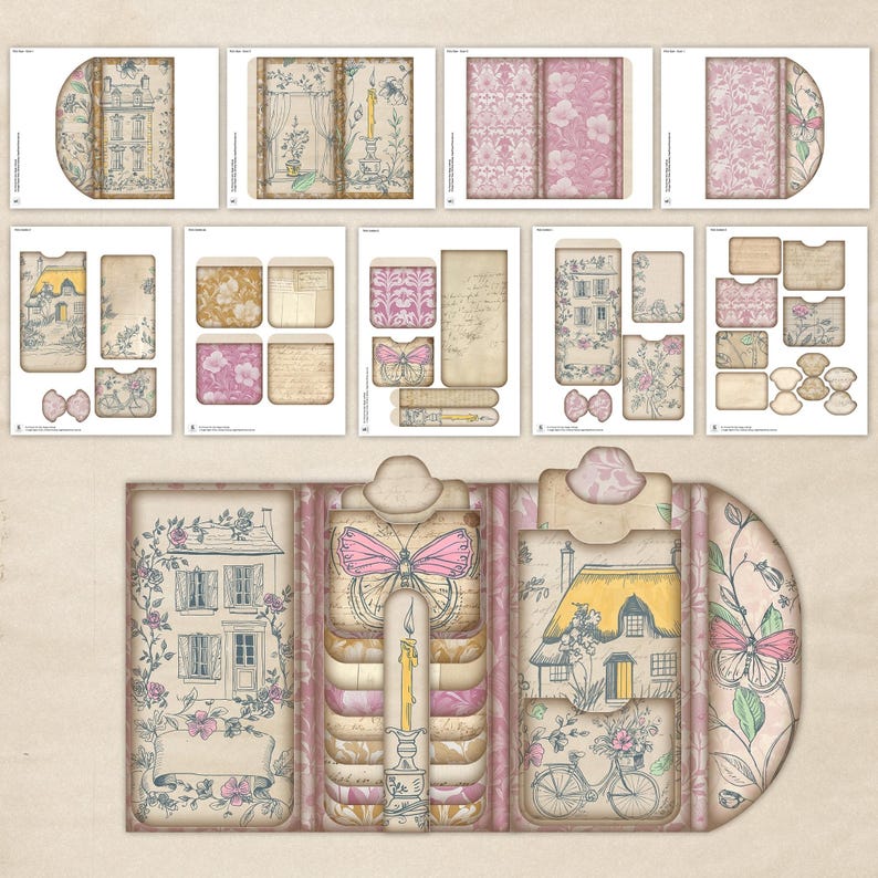 Spring Junk Journal Waterfall Pocket Folio, Vintage Floral (printable ...