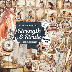 Kit de diário de cavalo em aquarela - Citações inspiradoras, download digital instantâneo para scrapbook, artesanato e cartões - Vintage Horse Art SP031