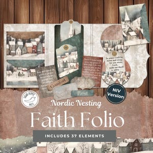 Folio Folio Nordique Nesting Version NIV | Kit imprimable de Noël d'hiver confortable pour les journaux indésirables, minimaliste Hygge et Scandi PDF neige