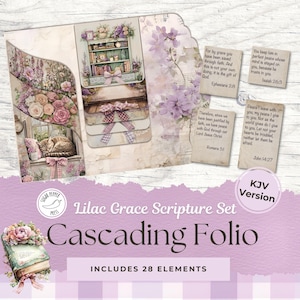 Faith Junk Journal Folio Kit - KJV Schrift - lila Victoriaanse bloemen | Christian Bible Serene Grace Cottage Vintage Shabby Digital SP014