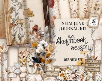 Minimalist Floral Tall Skinny Junk Journal Kit, Autumn Fall Flowers Ephemera Download, Slim Outdoor Forest Nature Scrapbook Cards SP104