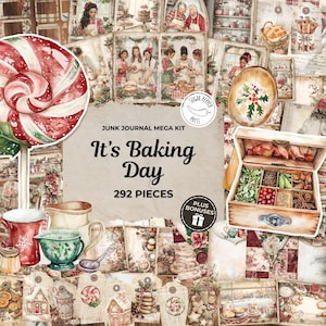 Weihnachtsbäckerei Junk Journal Mega-Kit, Scrapbooks & Urlaub Bastelprojekte, Digital Sofort Download druckbar, enthält Lebkuchen SP030