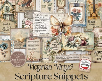 Scripture Scraps Junk Journal Victorian Vintage  | Christian Printable Ephemera and Tags, Faith-Based Collage & Bible Journaling Kit