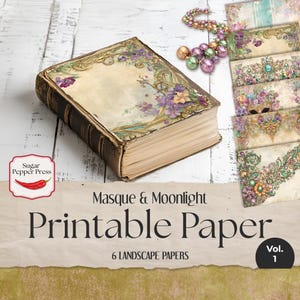 Kit de papel para scrapbook imprimível Mardi Gras, páginas de paisagens digitais encantadoras e vibrantes para artesanato, cartões e projetos criativos SP042