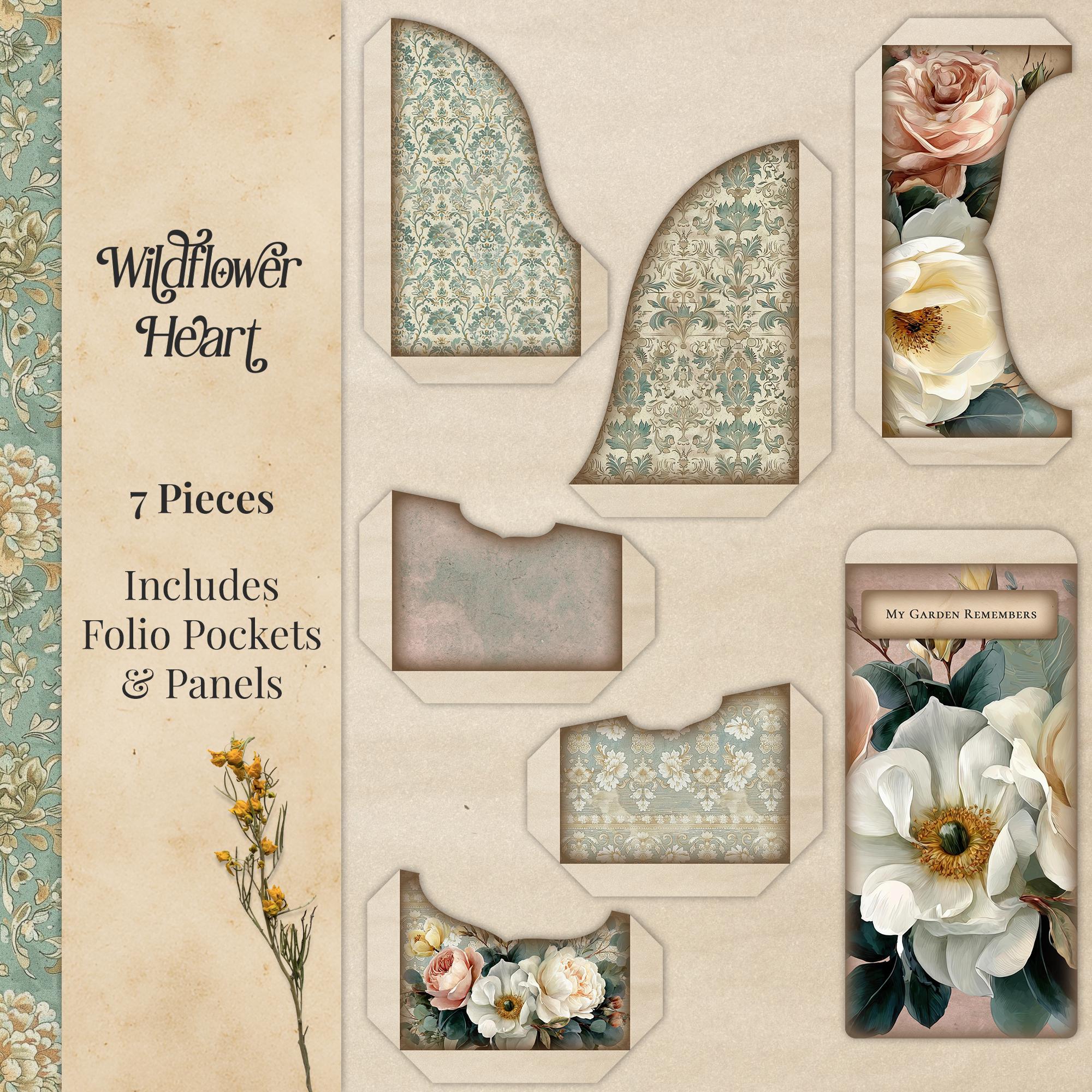 印刷可能な花柄ヴィンテージフォリオ、ワイルドフラワージャンク