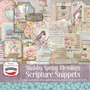 Schrift-Scraps Junk Journal Ephemera | Shabby Chic druckbare christliche Bibel-Vers-Schnipsel, auf Glauben basierendes Kit