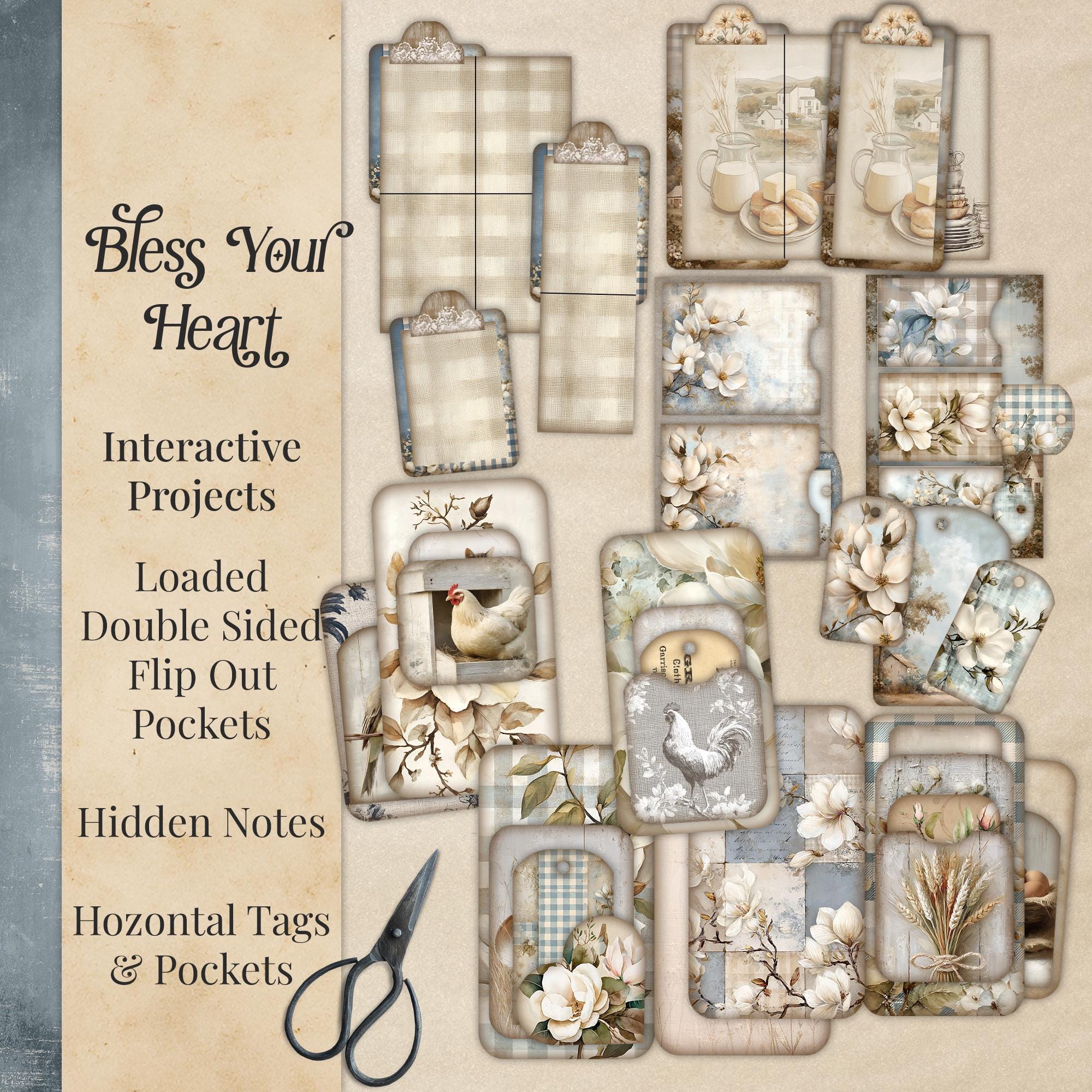 Farmhouse Junk Journal Mega Kit, Shabby Chic Cottagecore Ephemera ...