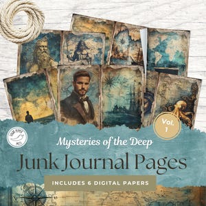 Vintage Nautische Junk Journal Seiten Mysteries of the Deep Vol 1 | Blau Grün Ozean Boot Meer Ephemera Scrapbook Grunge Journal Kit SP017