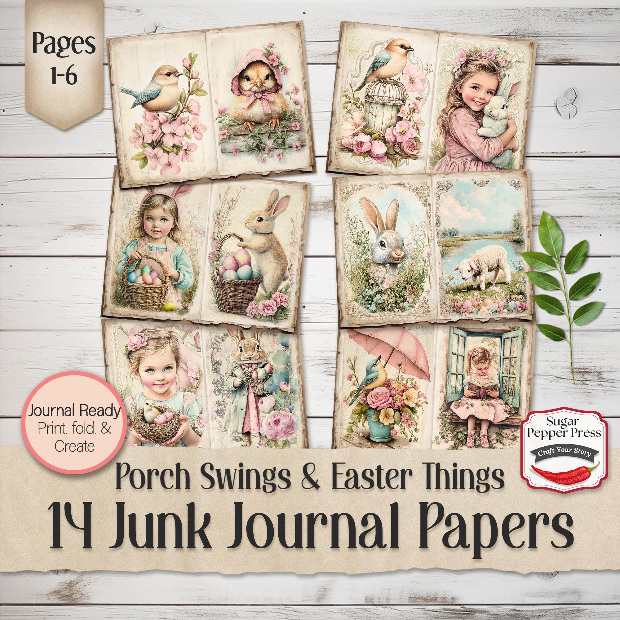 Vintage Easter Junk Journal Kit | Floral Ephemera, Scrapbook Pages ...