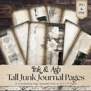 Masculine Tall Skinny Junk Journal Pages, Gothic Neutral Printable Digital Download Craft Pages for Men Vintage Scrapbook Supplies TS001